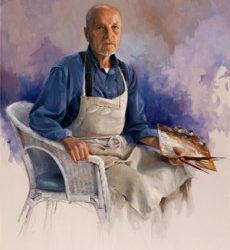 Retrato de Antonio López con delantal por el pintor Ricardo Sanz