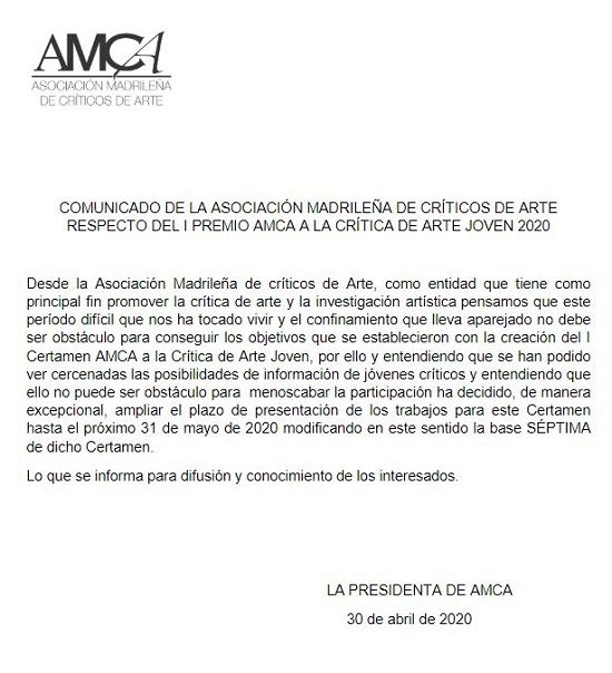 BASES I PREMIO AMCA A LA CRÍTICA DE ARTE JOVEN